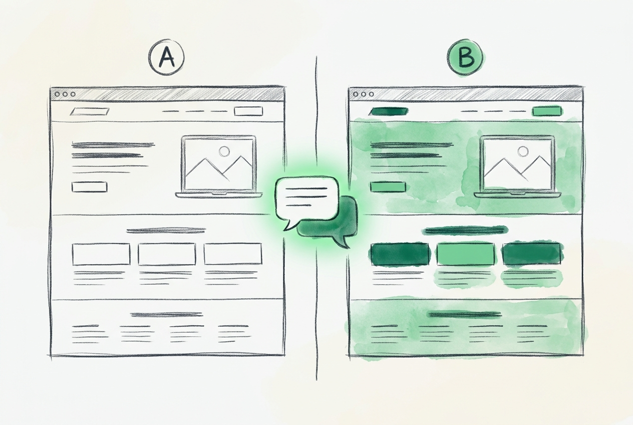 A marketer running an A/B test through a chat interface without writing code